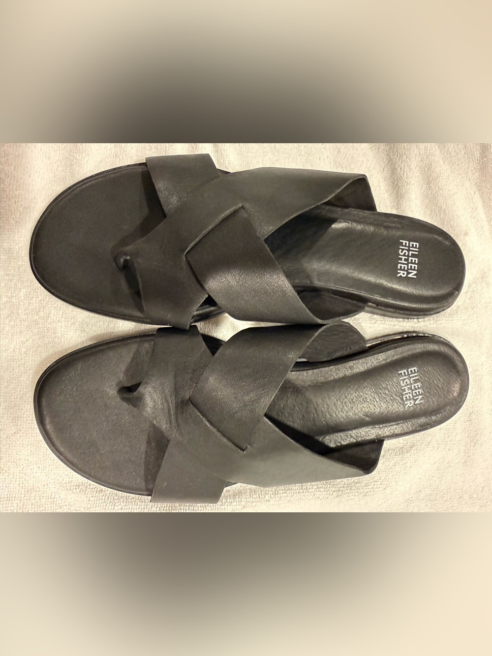 Eileen Fisher Black Leather Slide Sandals